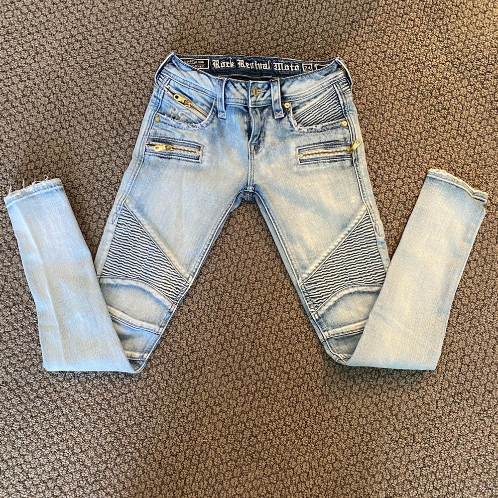 Rock Revival moto skinny jeans size 24